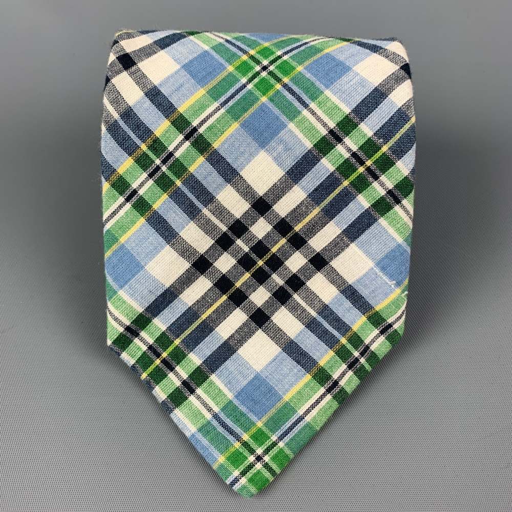 J CREW Green Blue Plaid Cotton Tie